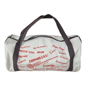 Vintage Cream & Brown Canvas Duffle Bag Gym/Weekend Bag International Travel